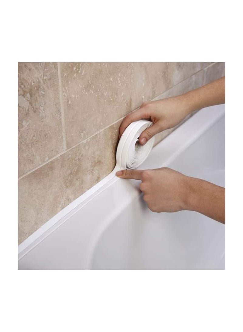 JIMATOR Caulk Tape White Bathroom Corner Caulking Tape Waterproof Self Adhesive Sealing Tape Used for Kitchen Sink Bathroom Bathtub Tub Floor Wall Edge Protector Strip - Image 1
